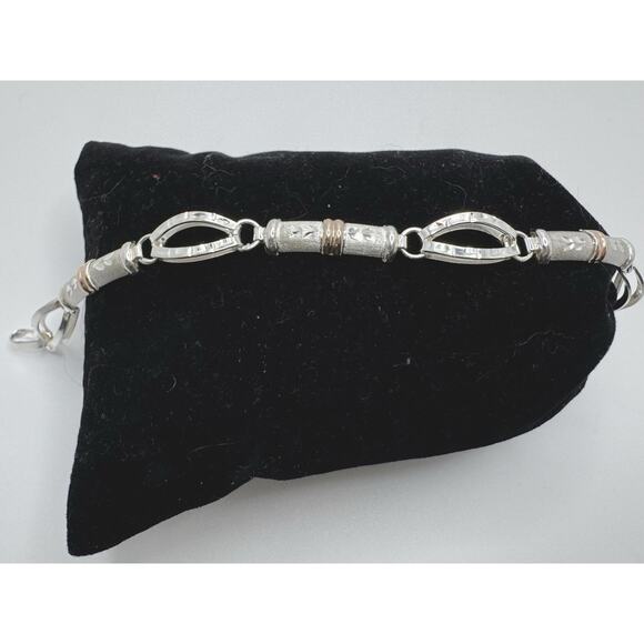 Designer Peruvian Sterling Silver 950 and 18K Gold Inlay Bracelet - 7.5” - Picture 1 of 6